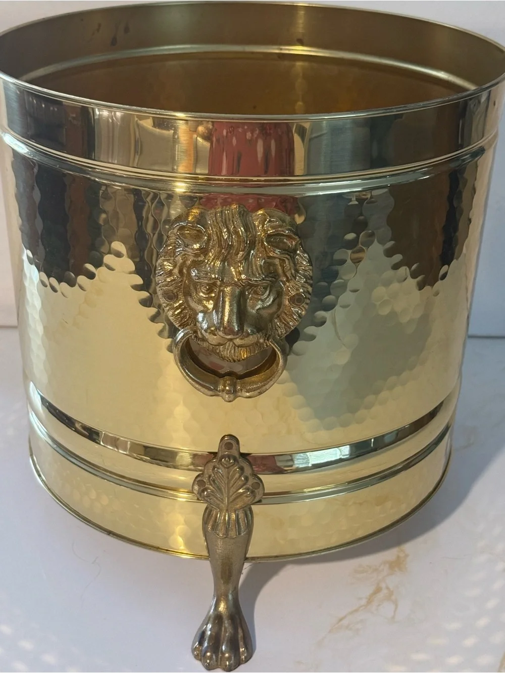 Vintage Brass 2 Headed Lion-Handled Decorative Planter - Gold Finish